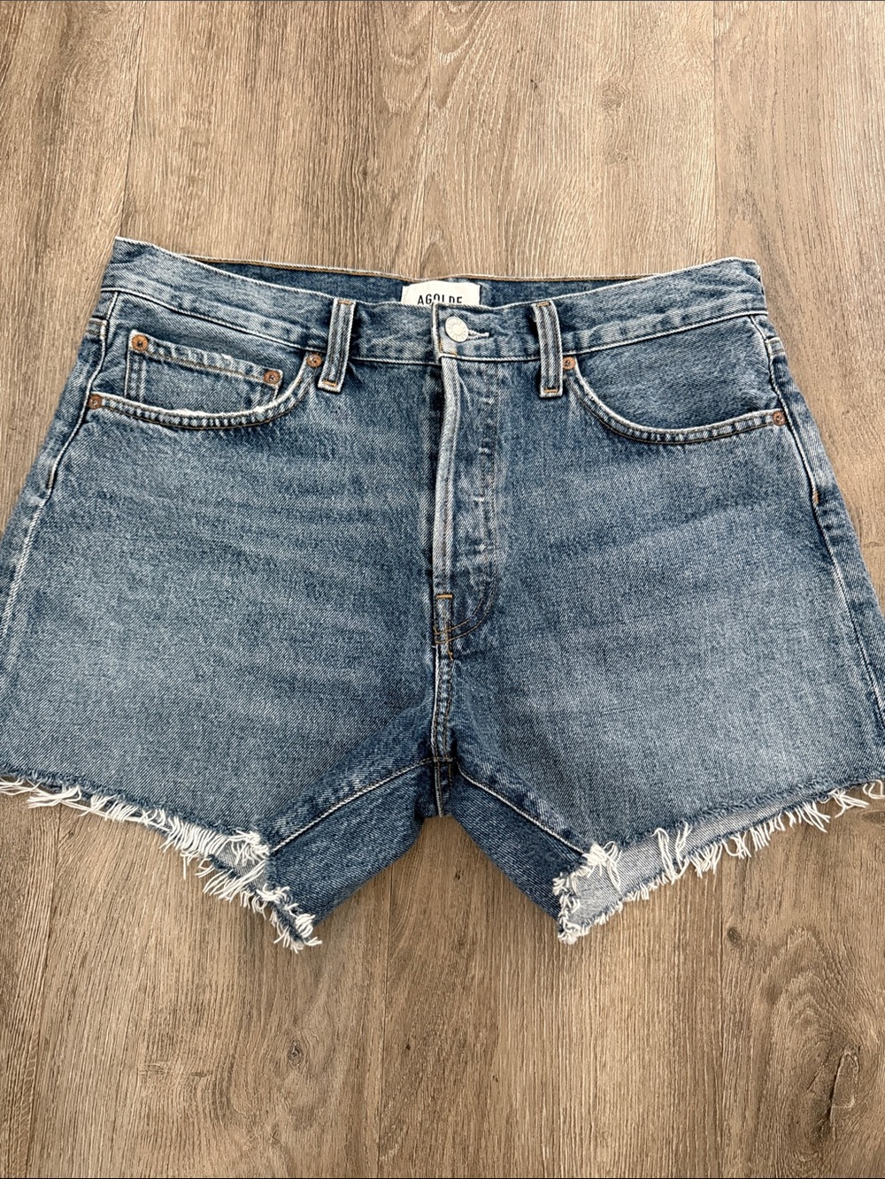 Agolde Vintage Parker Long Frayed Hem Denim Shorts
